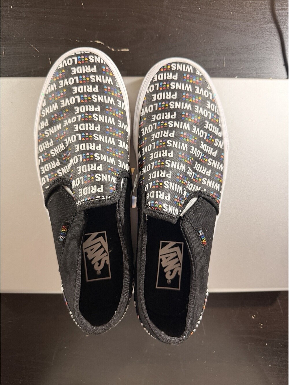 Vans Asher Pride Women's Slip-On Shoes Black Multicolor Size 8.5